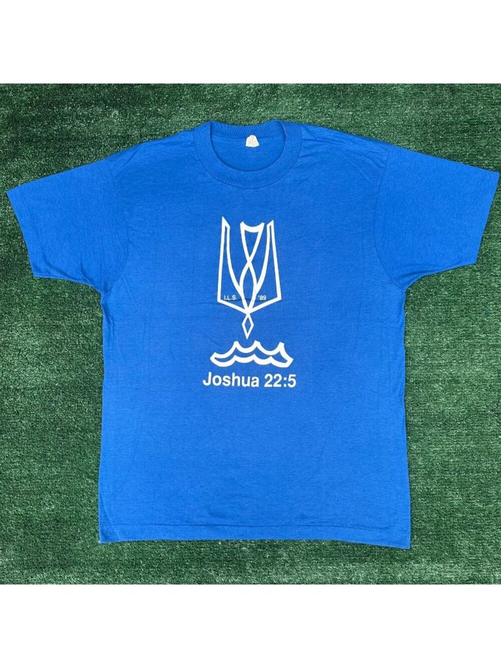 Vintage 80s Christian Bible Camp T-Shirt Blue L Single Stitch Scripture Gospel